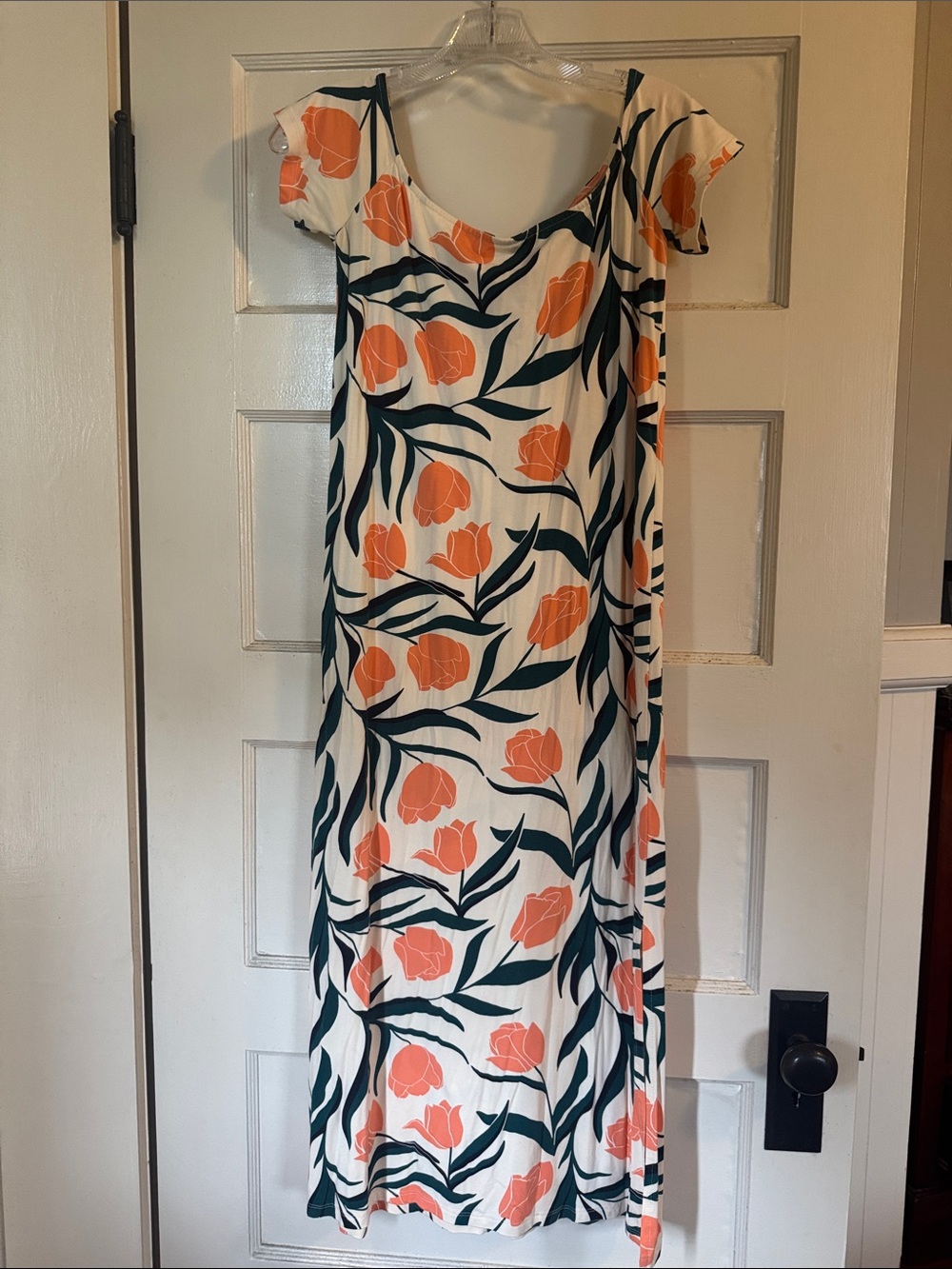 Fighting Eel Cream Midi Dress with Orange Floral Print